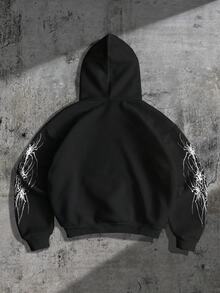 ROMWE MEN Goth Sudadera holgada con estampado de bloques de color para hombre - Negro - Ver 3