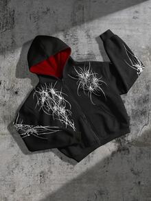 ROMWE MEN Goth Sudadera holgada con estampado de bloques de color para hombre - Negro - Ver 4