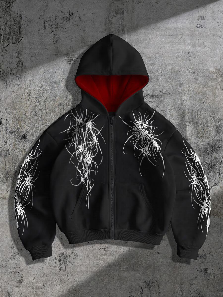 ROMWE MEN Goth Sweatshirt Longgar Pria dengan Motif Cetak Blok Warna - Hitam - View 1