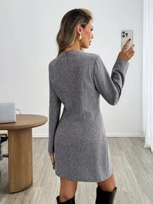 Easowa Women's Vintage Minimalist Long Sleeve Dress For Office And Commuting Fall Elegant Formal Dresses - Grey - View 5