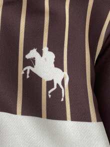 2pcs Young Boys Brown Casual-Stand Collar Half Zip Colorblock Horse Print&Trousers,Suitable For Fall/Winter,School,Back-To-School,Comfortable Set - Brown - View 4