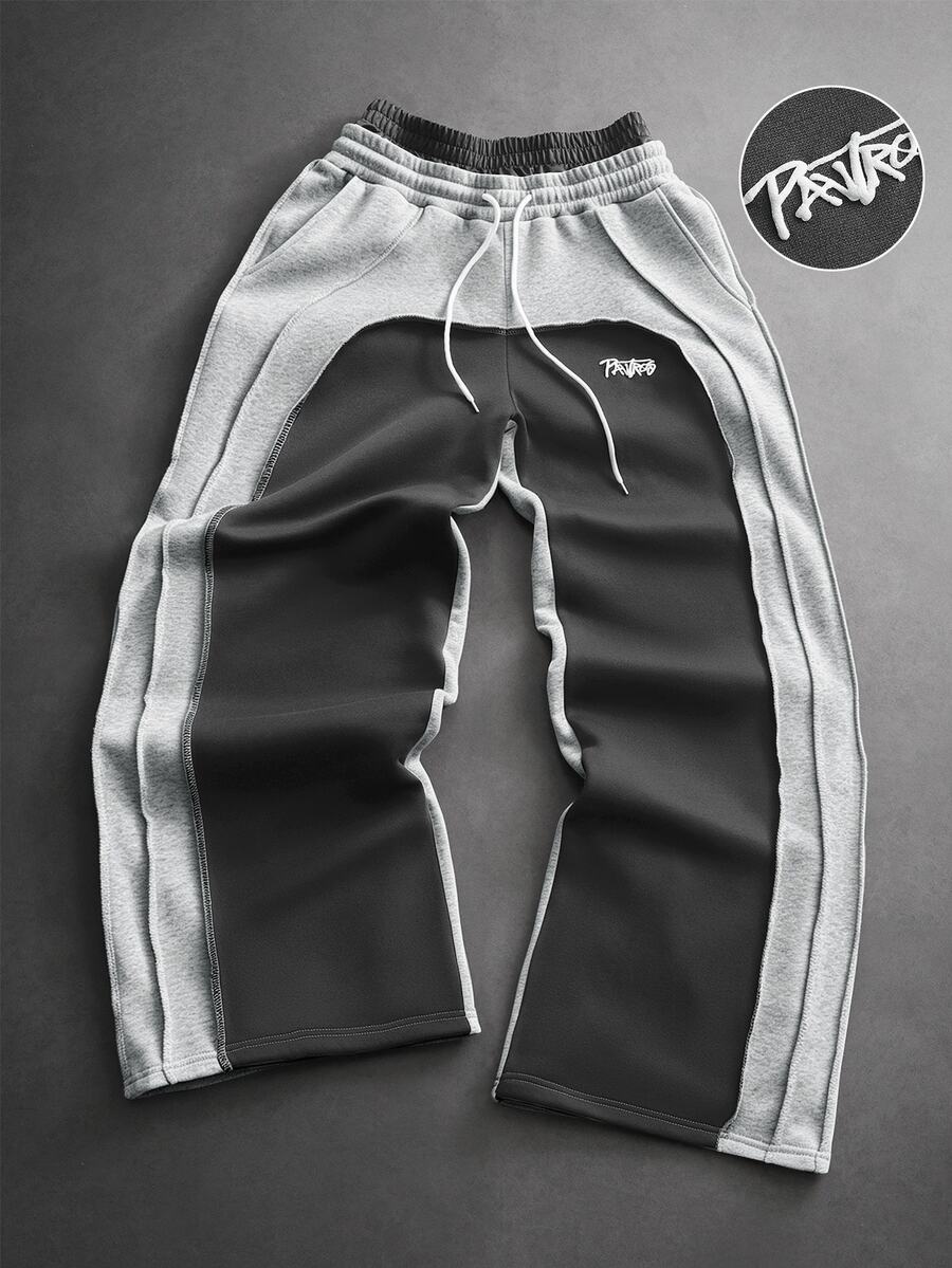 PAVTROS Men's Embossed Double Waistband Drawstring Waist Pocket Loose Sweatpants Jogging Vacation Grey Summer Streetwear - Multicolor - View 1
