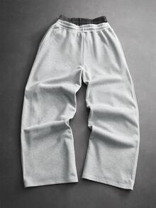 PAVTROS Men's Embossed Double Waistband Drawstring Waist Pocket Loose Sweatpants Jogging Vacation Grey Summer Streetwear - Multicolor - View 3