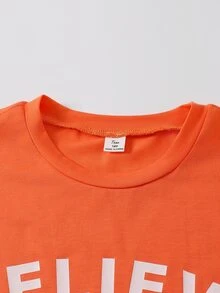 Casuvi Kids 2件組青少年女孩休閒運動套裝，寬鬆版型百搭刺繡短袖上衣 + 長褲，校園穿搭，INS風格 - 彩色 - 查看 4