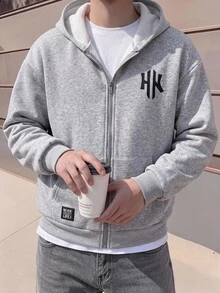 SHEIN 1件大童男孩極簡街頭風小字母印花連帽衛衣，休閒學院風舒適時尚簡約實用百搭，柔軟面料，適合日常穿著、上學、旅行、戶外運動，四季皆宜 - 灰色 - 查看 6
