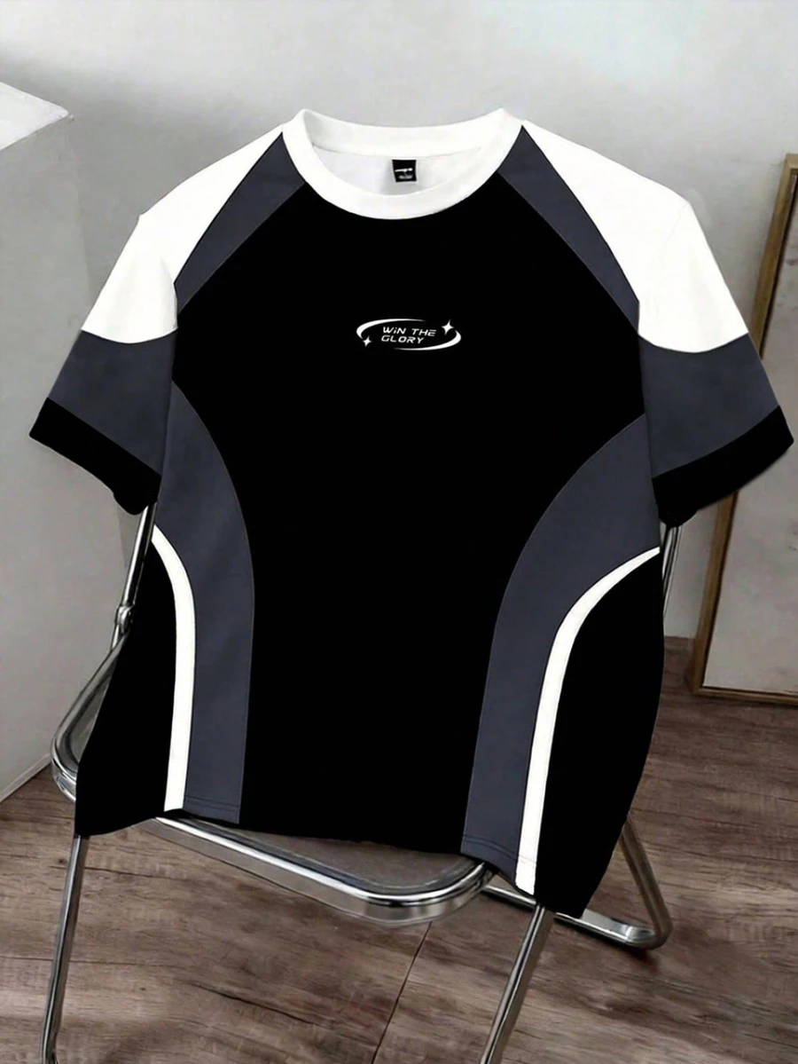 Daypath Men's Casual Contrast Color Print T-Shirt, Suitable For Spring/Summer Outdoor And Campus Wear - Black - View 1