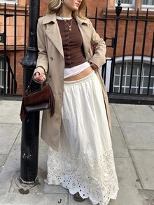 SHEIN MOD 卡其色復古休閒經典優雅長袖收腰女款風衣，秋季，教師節辦公商務 - 卡其色 - 查看 4