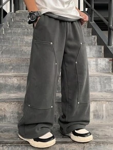 SHEIN 兒童 1件大童男孩休閒街頭風運動直筒長款運動長褲，Y2K下身單品，SS26，適合春夏，戶外穿著，旅行 - 深灰色 - 查看 3