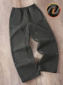 SHEIN 兒童 1件大童男孩休閒街頭風運動直筒長款運動長褲，Y2K下身單品，SS26，適合春夏，戶外穿著，旅行 - 深灰色 - 查看 6