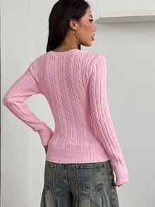 Coolane 女款秋冬復古學院風 Y2K 休閒性感老錢風基礎日常穿著 外出文藝復興市集夜店粉色毛衣冬季上衣 - 粉色 - 查看 7