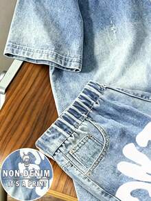 SHEIN 青少年男孩圓領漸層色足球圖案短袖T恤與短褲套裝 - 彩色 - 查看 5