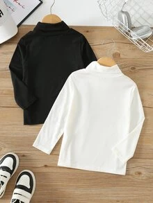 SHEIN Kids Young Boy Solid Color High Neck Long Sleeve Casual Loose Fit T-Shirt Pcs - Multicolor - View 2