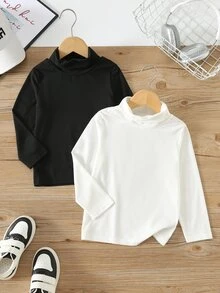 SHEIN Kids Young Boy Solid Color High Neck Long Sleeve Casual Loose Fit T-Shirt Pcs - Multicolor - View 4