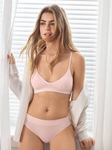 Ocili Ribbed Elastic Seamless One-Piece Bra, Comfortable Cup-Free Women's Lingerie - Pink - View 2