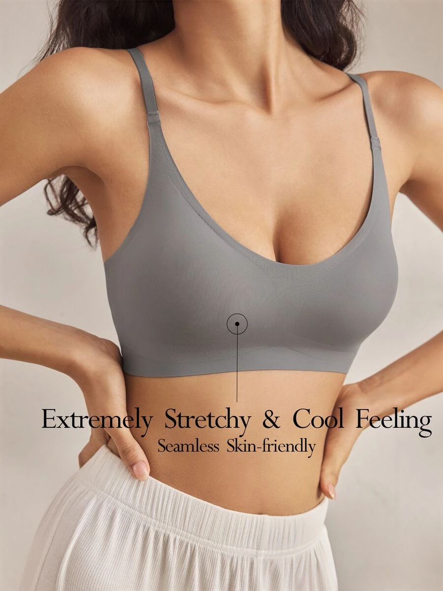 Ocili Sujetador de diseño simple, cómodo y transpirable de unicolor para mujer - Gris Oscuro - Ver 1