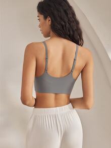 Ocili Sujetador de diseño simple, cómodo y transpirable de unicolor para mujer - Gris Oscuro - Ver 3