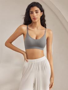 Ocili Sujetador de diseño simple, cómodo y transpirable de unicolor para mujer - Gris Oscuro - Ver 2