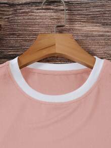 Resyla Women's Heart Print Short Sleeve Colorblock Round Neck T-Shirt - Multicolor - View 3
