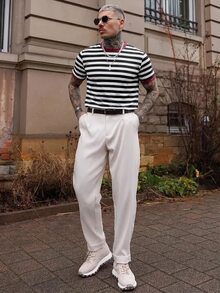 Artur Kramer 男士休閒條紋T恤，袖口拼接設計，適合夏季出遊、上學與度假 - 藍色 - 查看 4