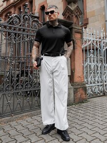 Artur Kramer 男士休閒純色半鈕扣短袖 Polo 衫，商務辦公工作黑色夏季正裝 - 黑色 - 查看 6
