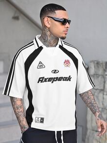 Devon Thys 男士撞色字母印花休闲百搭短袖Polo衫 - 彩色 - 查看 2