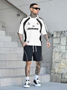 Devon Thys 男士撞色字母印花休闲百搭短袖Polo衫 - 彩色 - 查看 6