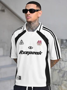 Devon Thys 男士撞色字母印花休闲百搭短袖Polo衫 - 彩色 - 查看 1