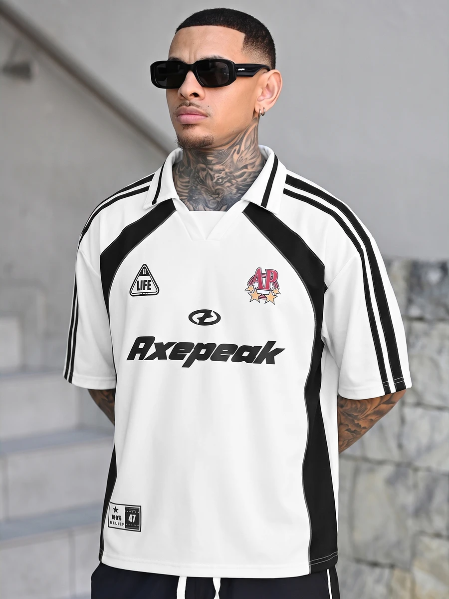 Devon Thys 男士撞色字母印花休闲百搭短袖Polo衫 - 彩色 - 查看 1