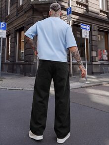 Artur Kramer 男士纯色前扣休闲百搭直筒牛仔裤 - 黑色 - 查看 7