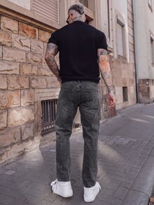 Artur Kramer 宽松男士斜口袋直筒牛仔裤 - 灰色 - 查看 5