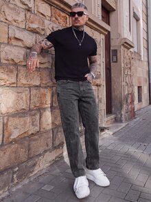 Artur Kramer 宽松男士斜口袋直筒牛仔裤 - 灰色 - 查看 6