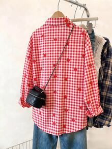 SHEIN 青少年女孩秋季上衣 條紋輕便防曬襯衫，旅行、可愛、返校季，秋冬穿搭，返校季 - 彩色 - 查看 3