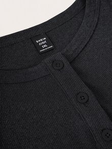 SHEIN BASICS 大尺碼女款純色單排扣休閒圓領背心上衣 - 巧克力棕 - 查看 3