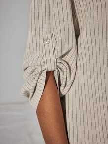Ocili 條紋下垂肩寬鬆家居服上衣 - 卡其色 - 查看 7