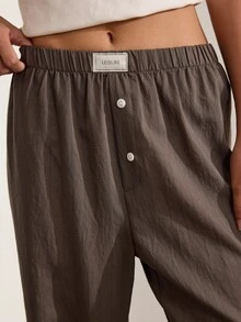 Ocili Comfortable Natural Linen Striped Camisole Nightgown Women's Loungewear Bottoms - Brown - View 6