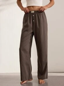 Ocili Comfortable Natural Linen Striped Camisole Nightgown Women's Loungewear Bottoms - Brown - View 3