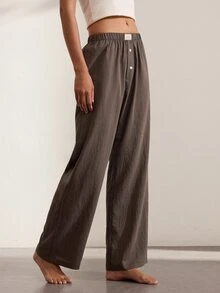 Ocili Comfortable Natural Linen Striped Camisole Nightgown Women's Loungewear Bottoms - Brown - View 5