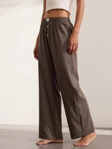 Ocili Comfortable Natural Linen Striped Camisole Nightgown Women's Loungewear Bottoms - Brown - View 1