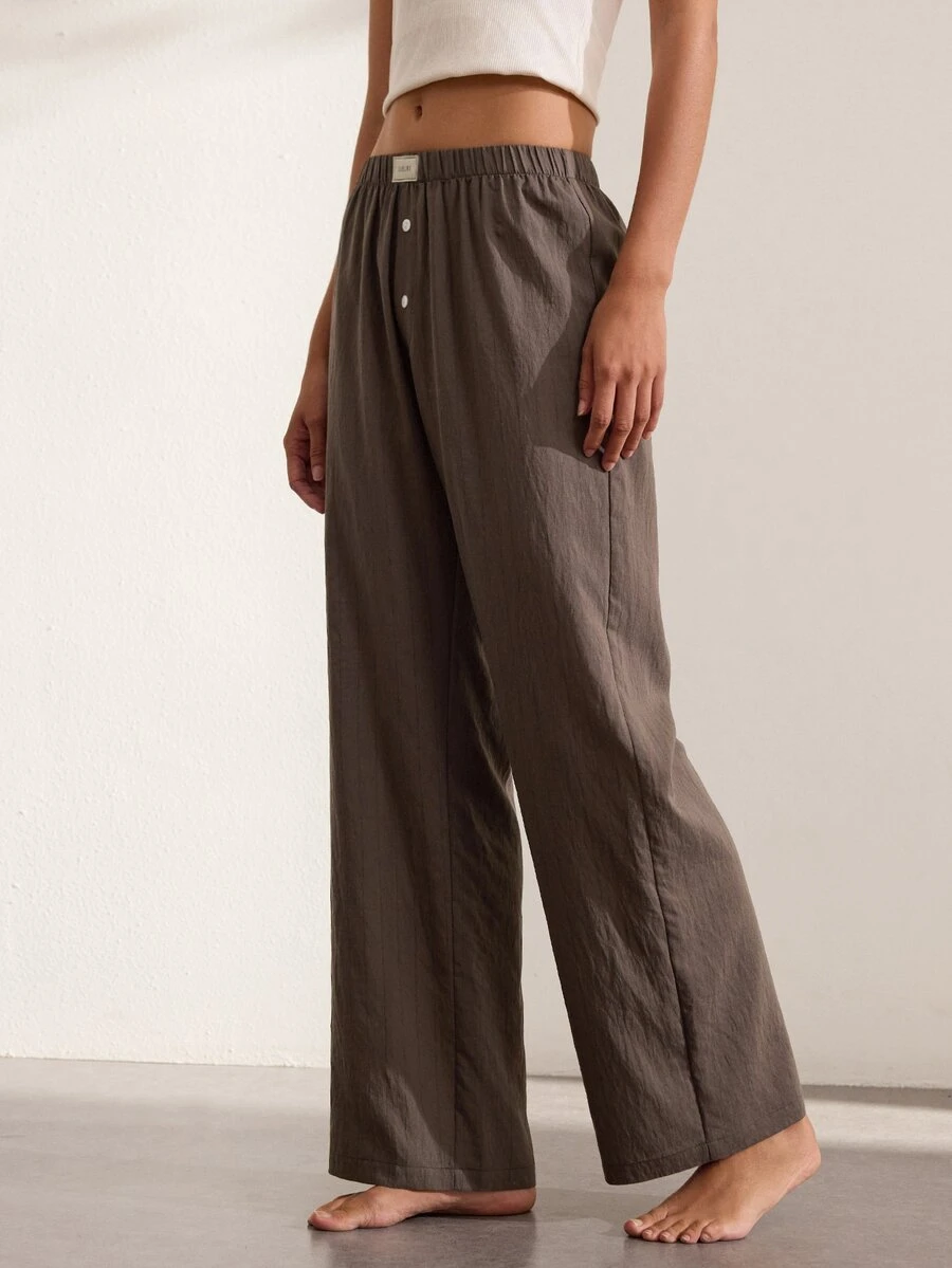 Ocili Comfortable Natural Linen Striped Camisole Nightgown Women's Loungewear Bottoms - Brown - View 1
