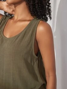 Ocili Haut De Maison Pour Femme Avec Col Rond Et Couleur Unie - Militaire verte - Voir 7