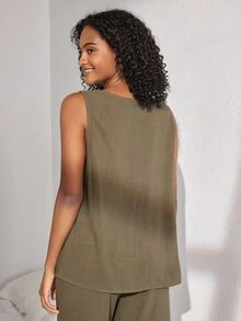 Ocili Haut De Maison Pour Femme Avec Col Rond Et Couleur Unie - Militaire verte - Voir 2