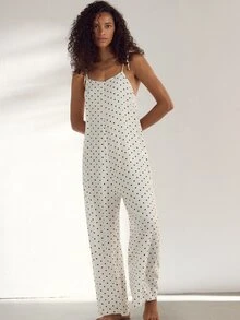 Ocili Leisure Comfortable Soft Linen Minimalist Pajama Pants Women's Loungewear Jumpsuit - Black and White - View 3