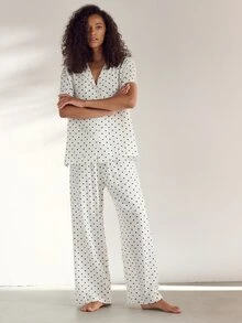 Ocili Women's Comfortable Polka Dot Print Drawstring Waist Textured Pajama Pants - White - View 6
