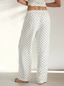 Ocili Women's Comfortable Polka Dot Print Drawstring Waist Textured Pajama Pants - White - View 2