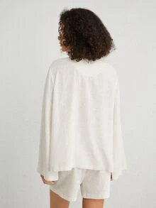 Ocili 女士v領喇叭袖家居服上衣 - 米色 - 查看 2