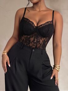 Firerie Plus Size Sexy Lace Camisole For Women - Black - View 3