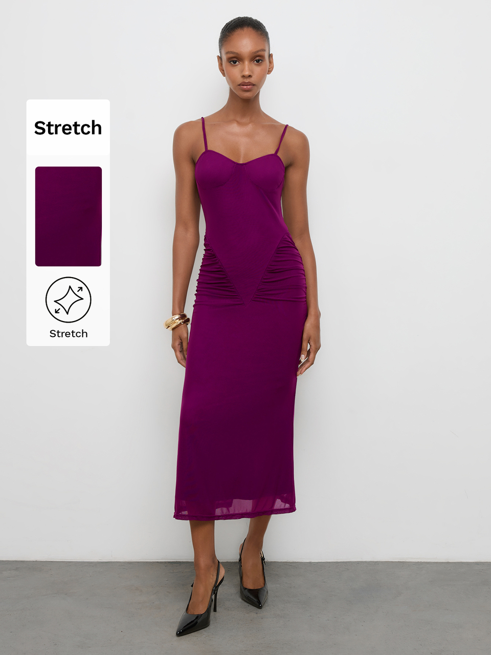 SHEIN Maija Women's Solid Color Pleated Casual Sexy Minimalist Party Night Club Long Maxi Strap Dress Going Out Outfits Work Summer Clothes Deep Purple