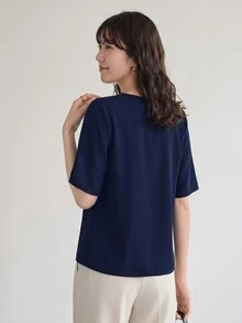 SHEIN LUNE 蝙蝠袖側綁結式包覆上衣，休閒風 - 藏蓝色 - 查看 3