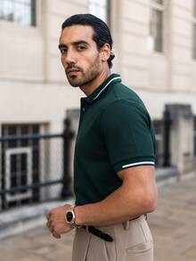 YOUESAWY YOUESAWY Men Summer Casual Colorblock Short Sleeve Polo Shirt, Green , Formal, Ceremony - Dark Green - View 4