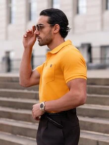 YOUESAWY YOUESAWY 男士短袖 Polo 衫，正式款 - 黃色 - 查看 5